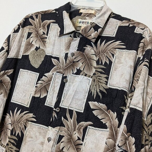 CAMPIA MODA Tan Beige Brown Short Sleeve Tropical Button Shirt; Size XXL - Picture 2 of 5